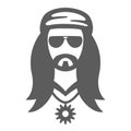 Male hippie portrait minimalist icon vector illustration. Bearded man face avatar sunglasses bandana