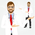 Male hipster doctor showing something