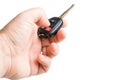 A male is holding a car key in his hand and pressing the alarm button Royalty Free Stock Photo