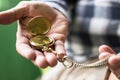 Male holding old pocket watch Royalty Free Stock Photo