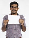 Male Holding White Blank Placard Concept