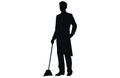 male House keeper silhouette, Man cleaning the floor