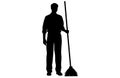 male House keeper silhouette, Man cleaning the floor