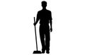 male House keeper silhouette, Man cleaning the floor