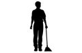 male House keeper silhouette, Man cleaning the floor