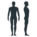 Male human character, people man front and view side body silhouette, isolated on white, flat vector illustration. Black people Royalty Free Stock Photo