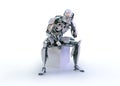 A male humanoid robot, android or cyborg, sit down and thinking on studio background. 3D illustration Royalty Free Stock Photo