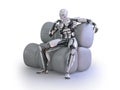 A male humanoid robot, android or cyborg, sitting on comfortable couch. 3D illustration Royalty Free Stock Photo