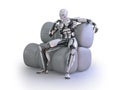 A male humanoid robot, android or cyborg, sitting on comfortable couch. 3D illustration