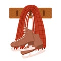 Male Ice Skates Hanging On Laces With Scarf. Special Footwear With Reinforced Ankles And Sturdy Blades Provide Stability