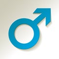 Male icon - Mars vector symbol with shadow blue on a white background.