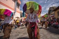 Male indigenous dancers in Pujili Ecuador