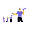 Male Influencer With Megaphone And Magnet In Flat Vector Illustration Symbolizing Audience Engagement, Social Media