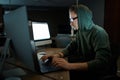 Male internet hacker in hood and glasses Royalty Free Stock Photo