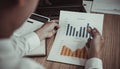 Male investment businessman has analyzed the market of the stock graph and evaluated the financial risks with the Business Intelli