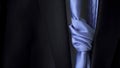 Male jacket with a purple tie, concept of business and official event. Action. Close up of stylish blue men suit with a Royalty Free Stock Photo