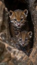 Male jaguarundi and kitten portrait, with empty text space on left, object on right side