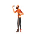 Male Janitor with Broom Taking Selfie Photo, Male Character Photographing Himself with Smartphone at Work Cartoon Vector Royalty Free Stock Photo