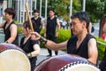 Male japanese drumer playing Taiko - Kumi-daiko performance in Hiroshima, Japan.