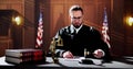 Male Judge Reading Documents While Sitting At Desk