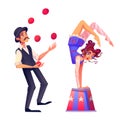 Male juggler and female acrobat