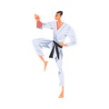 Male Karate Fighter Character Practicing Traditional Japan Martial Art Cartoon Style Vector Illustration Royalty Free Stock Photo