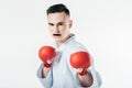 male karate fighter with gloves and mouthguard