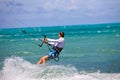 Male Kitesurfer turning hard Royalty Free Stock Photo