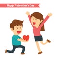 Male kneeling giving red heart for his girlfriend Royalty Free Stock Photo