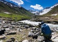 Male landscape photographer working on location on a shoot in the Swiss Alps near Klosters Royalty Free Stock Photo