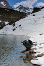 Male landscape photographer working on location on a shoot in the Swiss Alps near Klosters Royalty Free Stock Photo