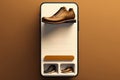 Male leather shoes online store, mobile phone app, website. Generative AI