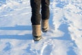 Male legs in boots with galoshes