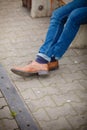 Male legs in jeans and boots Royalty Free Stock Photo