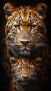 Male leopard and cub portrait with space for text, object on right, ideal for adding information Royalty Free Stock Photo