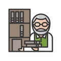 Male librarian avatar. Books seller character. Profile user, person. Roch people icon. Vector illustration