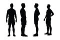 Male lifeguard silhouette on a white background. Beach lifeguards wearing uniforms. Muscular men standing silhouette bundle. Male Royalty Free Stock Photo