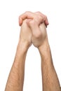 Male linked his hands gest isolated on white Royalty Free Stock Photo