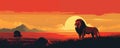 Male lion in the African savanna at sunset, illustration generative AI Royalty Free Stock Photo