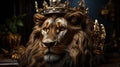 male lion with battle scars wearing a king of the jungle crown Royalty Free Stock Photo