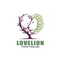 Male lion and female lion design with trees and love concept. Wild Animals. Lion logo or icon. vector illustration.