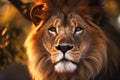 Male lion portrait at sunset