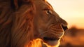 Male lion portrait at sunset