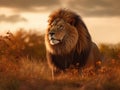 Male lion stands in safari