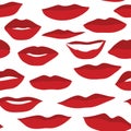 Seamless vector pattern of hand drawn illustrations of red male lips in various shapes Royalty Free Stock Photo