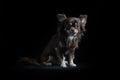 Male long-haired Chihuahua in black background Royalty Free Stock Photo