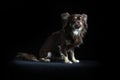 Male long-haired Chihuahua in black background Royalty Free Stock Photo