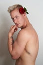 Male lover posing sensually with a flower