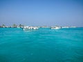Male, Maldives - February 10, 2017: Terminal of Male airport MLE in the Maldives. View from the pier to the beautiful sea and