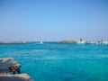 Male, Maldives - February 10, 2017: Terminal of Male airport MLE in the Maldives. View from the pier to the beautiful sea